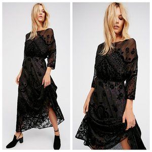 Free People Black Sybil Velvet Sheer Maxi Dress